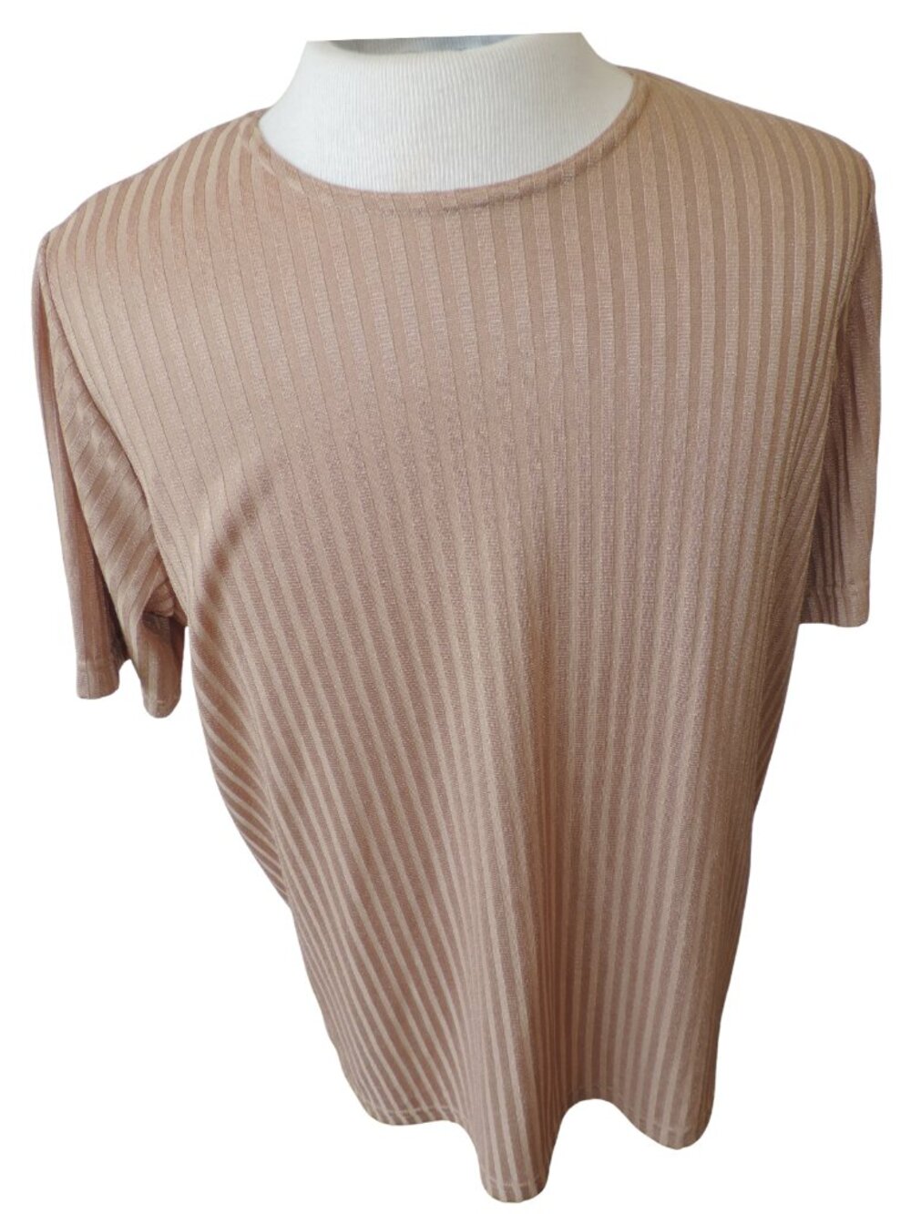 Roaman's Men's Ribbed Knit Short Sleeve Shirt in Blush
